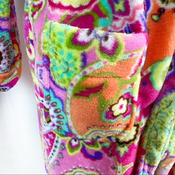 Vera Bradley Pink Paisley Fleece Plush Robe Hooded Bathrobe S/M - Picture 5 of 12
